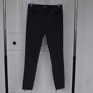 High Rise Black Striped Skinny Jeans